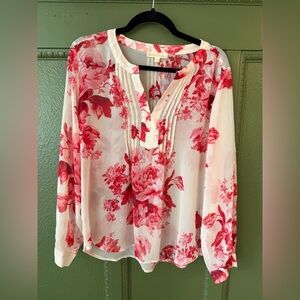 Chic Floral Women's Blouse - Red and White